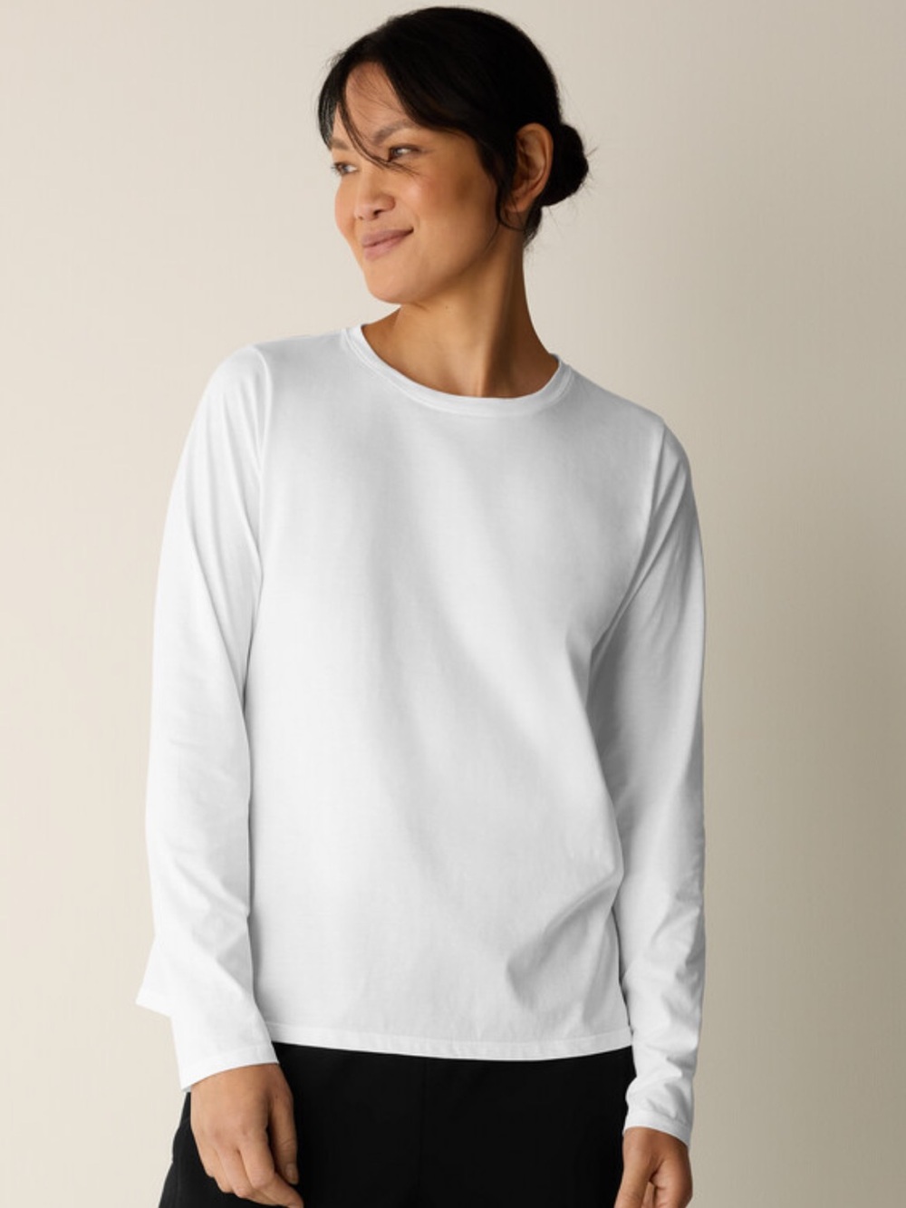 Eileen Fisher White Long Sleeve Jersey T-Shirt